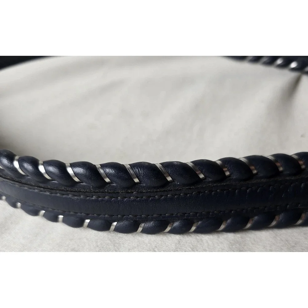 Dun Dee Vintage Belt‎ Strap Full Grain Cowhide Size 28 Blue with Silver Edge
